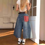ゆるカワコーデ☆ヴィンテージ風 七分丈デニムパンツ 格子ポケット付きストレート | 17kg | 詳細画像1 