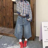 ゆるカワコーデ☆ヴィンテージ風 七分丈デニムパンツ 格子ポケット付きストレート | 17kg | 詳細画像7 