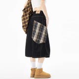 ゆるカワコーデ☆デニムワークパンツ 七分丈 チェック切り替え ヴィンテージ風 | 17kg | 詳細画像2