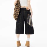 ゆるカワコーデ☆デニムワークパンツ 七分丈 チェック切り替え ヴィンテージ風 | 17kg | 詳細画像4