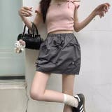 ゆるカワコーデ☆カーゴミニスカート リボン付き バルーンシルエット Aライン | 17kg | 詳細画像1 