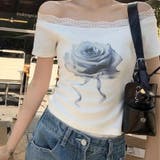ゆるカワコーデ☆レース付き半袖Tシャツ インクブルーローズデザイン | 17kg | 詳細画像2 