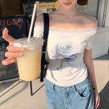 ゆるカワコーデ☆レース付き半袖Tシャツ インクブルーローズデザイン | 17kg | 詳細画像4 