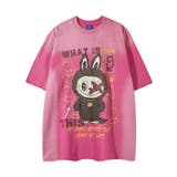 ローズレッド | ゆるカワコーデ☆スプレー風プリント うさぎグラフィック オーバーサイズTシャツ | 17kg