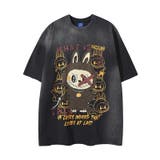 ブラック | ゆるカワコーデ☆スプレー風プリント うさぎグラフィック オーバーサイズTシャツ | 17kg
