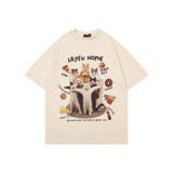 ベージュ | ゆるカワコーデ☆ネコプリント オーバーサイズ半袖Tシャツ | 17kg