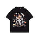 ブラック | ゆるカワコーデ☆ネコプリント オーバーサイズ半袖Tシャツ | 17kg