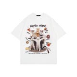 ホワイト | ゆるカワコーデ☆ネコプリント オーバーサイズ半袖Tシャツ | 17kg
