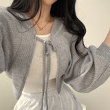 グレー | ゆるカワコーデ☆ショート丈カーディガン 薄手 ランタンスリーブ リボン付き | 17kg