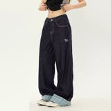 ブルー格子 | ゆるカワコーデ☆チェック切り替え デニムストレートパンツ ロールアップ仕様 | 17kg