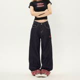 ゆるカワコーデ☆チェック切り替え デニムストレートパンツ ロールアップ仕様 | 17kg | 詳細画像6 