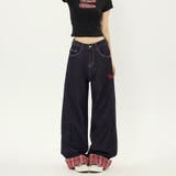 ゆるカワコーデ☆チェック切り替え デニムストレートパンツ ロールアップ仕様 | 17kg | 詳細画像7 