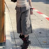 グレー | フリル切替 ダブルポケット 七分丈 ワイドパンツ カジュアル甘辛系ガールズ☆ | 17kg