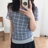 レトロ チェック チュールプリント 半袖 ロールアップTシャツ甘辛系ガールズ☆ | 17kg | 詳細画像15 