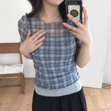 レトロ チェック チュールプリント 半袖 ロールアップTシャツ甘辛系ガールズ☆ | 17kg | 詳細画像16 