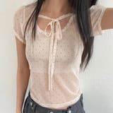 ベージュ | ドット柄 チュール 半袖 ホルターネック リボン付き Tシャツゆるカワコーデ☆ | 17kg