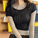 ブラック | 星柄ジャカード 立体チュール レース ストレッチ 半袖Tシャツゆるカワコーデ☆ | 17kg