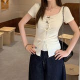ドット 半袖 リボンツイスト フェイクレイヤードTシャツゆるカワコーデ☆ | 17kg | 詳細画像1 