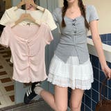 ドット 半袖 リボンツイスト フェイクレイヤードTシャツゆるカワコーデ☆ | 17kg | 詳細画像8 