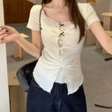 ドット 半袖 リボンツイスト フェイクレイヤードTシャツゆるカワコーデ☆ | 17kg | 詳細画像3 