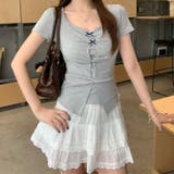 ドット 半袖 リボンツイスト フェイクレイヤードTシャツゆるカワコーデ☆ | 17kg | 詳細画像15 