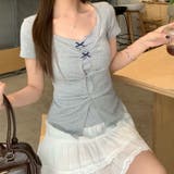 ドット 半袖 リボンツイスト フェイクレイヤードTシャツゆるカワコーデ☆ | 17kg | 詳細画像16 