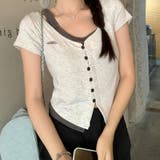 Vネック フェイクレイヤード 細見えTシャツ甘辛系ガールズ☆ | 17kg | 詳細画像2 