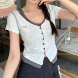 Vネック フェイクレイヤード 細見えTシャツ甘辛系ガールズ☆ | 17kg | 詳細画像6 