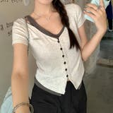 Vネック フェイクレイヤード 細見えTシャツ甘辛系ガールズ☆ | 17kg | 詳細画像3 