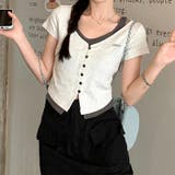 Vネック フェイクレイヤード 細見えTシャツ甘辛系ガールズ☆ | 17kg | 詳細画像5 