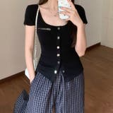 ウエストシェイプデザイン Uネック 正肩 半袖Tシャツ甘辛系ガールズ☆ | 17kg | 詳細画像7 