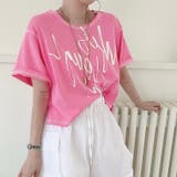 ピンク | 手描き風ロゴTシャツ｜ゆったり・大人カジュアル 抜け感・半袖トップス | 17kg