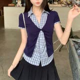 フェイクレイヤード 半袖トップス チェック柄 | 17kg | 詳細画像1 