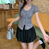 配色切替 リボンデザイン 半袖Tシャツ ウエストシェイプ | 17kg | 詳細画像5 