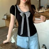 配色切替 リボンデザイン 半袖Tシャツ ウエストシェイプ | 17kg | 詳細画像7 