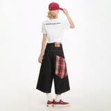アメカジ チェック切替ビッグポケットデニムパンツレディース ワイドシルエット | 17kg | 詳細画像12