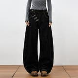 アシンメトリーデザイン デニムパンツ ボタン ワイドシルエット ルーズフィット | 17kg | 詳細画像1