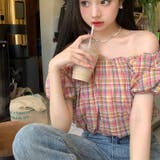 韓国風スウィートパフスリーブドッキングオフショルブラウス | 17kg | 詳細画像5 