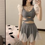 【SHOPLIST限定】夏らしいステッチデザインレースチェック柄水着 | 17kg | 詳細画像2