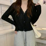 ブラック | 韓国風ミニマリズムVネックラッフルサンスクリーンカーディガン | 17kg