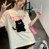 【SHOPLIST限定】韓国風キュートネコロゴ英字カジュアルTシャツ | 17kg | 詳細画像4 