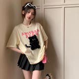 【SHOPLIST限定】韓国風キュートネコロゴ英字カジュアルTシャツ | 17kg | 詳細画像7 