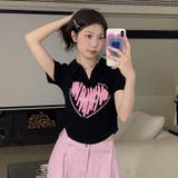 Vネックハートプリントイレギュラーショルダー半袖Tシャツ | 17kg | 詳細画像13 