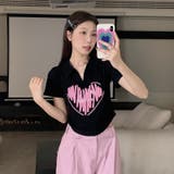 Vネックハートプリントイレギュラーショルダー半袖Tシャツ | 17kg | 詳細画像14 