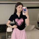 Vネックハートプリントイレギュラーショルダー半袖Tシャツ | 17kg | 詳細画像16 