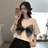 【SHOPLIST限定】韓国風デザイン感リボンプリント純綿Tシャツ | 17kg | 詳細画像2 