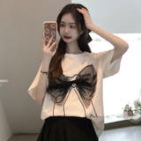 【SHOPLIST限定】韓国風デザイン感リボンプリント純綿Tシャツ | 17kg | 詳細画像4 