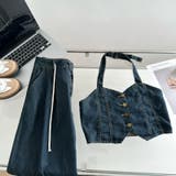 不規則デザイン系デニムホルタートップス＆ハイウエストワイドパンツ セットアップ | 17kg | 詳細画像13 