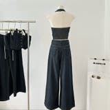不規則デザイン系デニムホルタートップス＆ハイウエストワイドパンツ セットアップ | 17kg | 詳細画像5 
