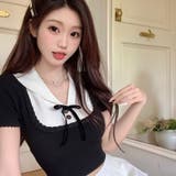 【SHOPLIST限定】女性らしいプレッピードールカラーリボンニットTシャツ | 17kg | 詳細画像3 